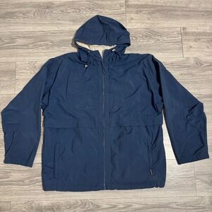 Members Only Mens Large Navy Blue Hooded Windbreaker Jacket Mesh Lined Full Zip